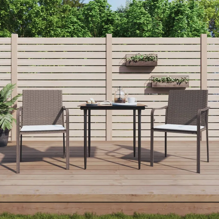 Ensemble à manger de jardin 3 pcs coussins résine tressée acier