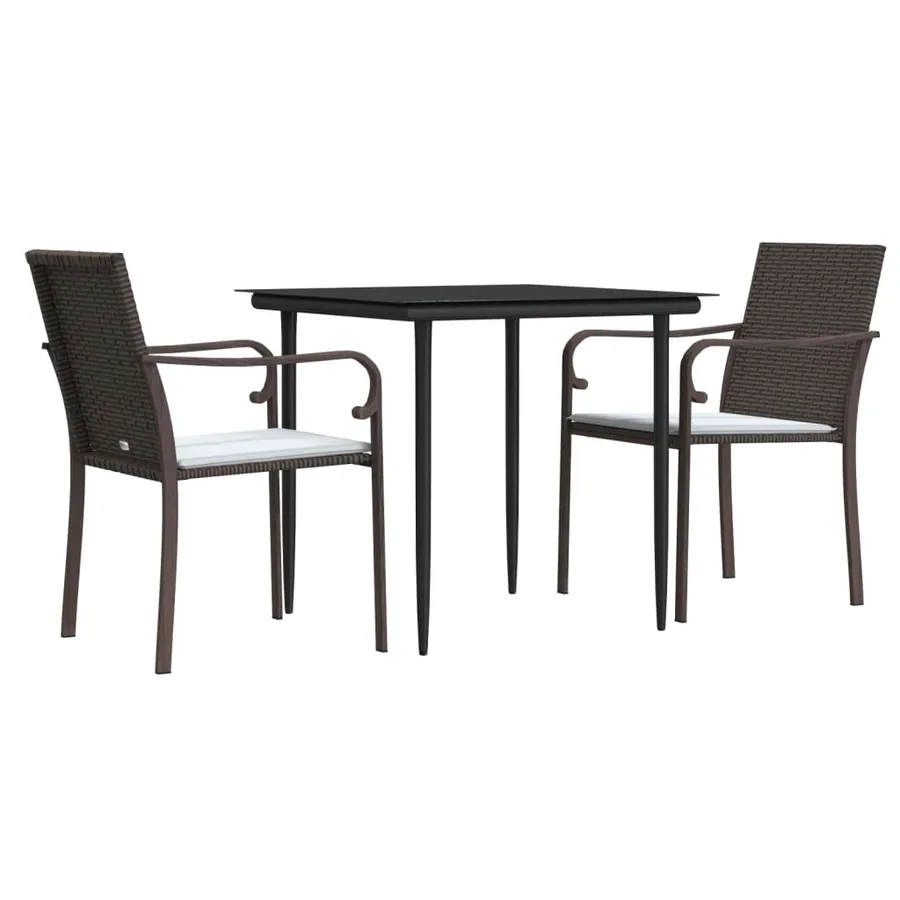 Ensemble à manger de jardin 3 pcs coussins résine tressée acier - 3