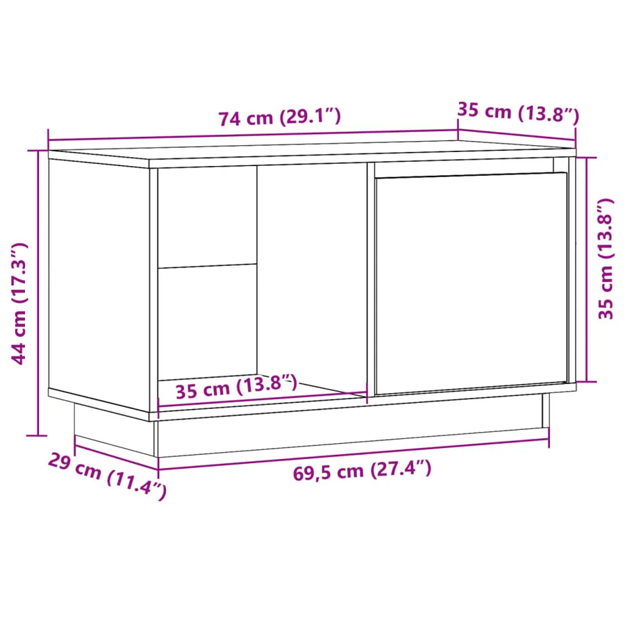 Meuble TV Gris 74x35x44 cm Bois de pin massif - 11