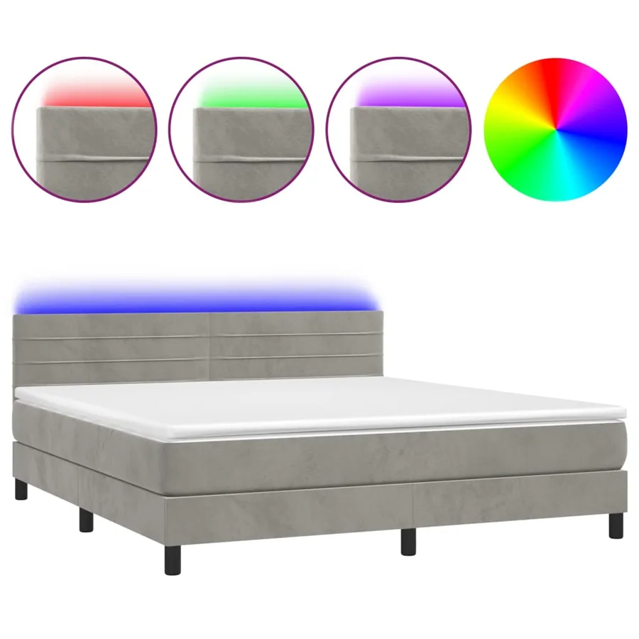 Sommier à lattes de lit avec matelas LED Gris clair 160x200 cm - 2