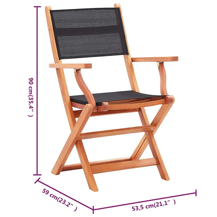 Chaises pliables de jardin lot de 8 noir eucalyptus textilène - 6