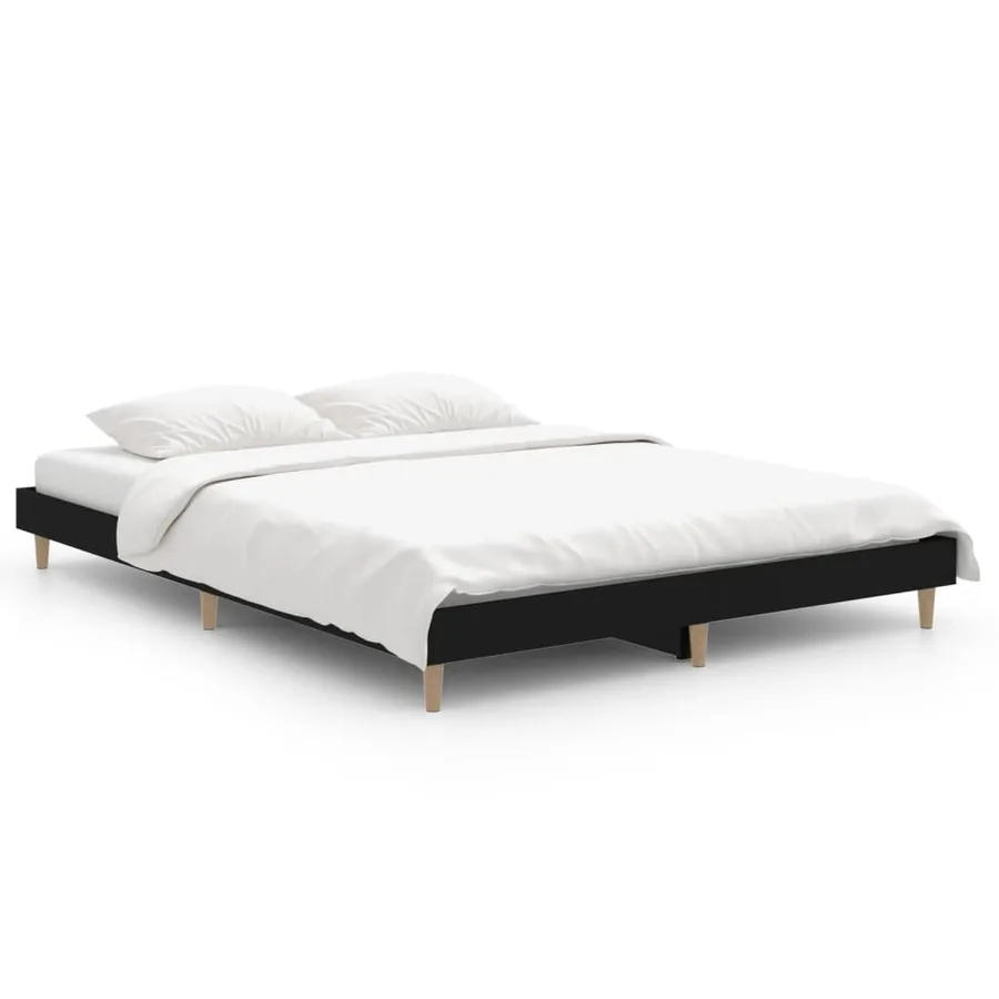 Cadre de lit sans matelas noir 140x190 cm bois d'ingénierie - 2