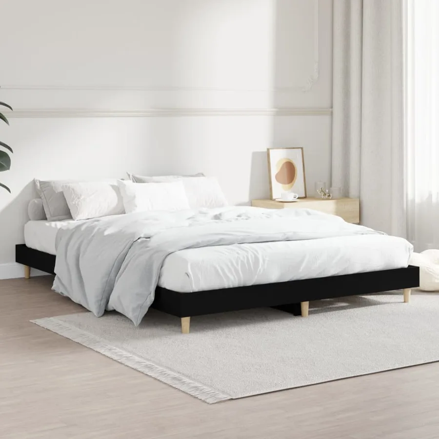 Cadre de lit sans matelas noir 140x190 cm bois d'ingénierie - 4