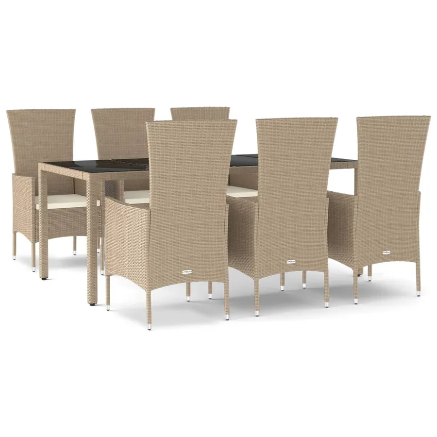Ensemble à manger de jardin et coussins 7 pcs beige poly rotin - 2