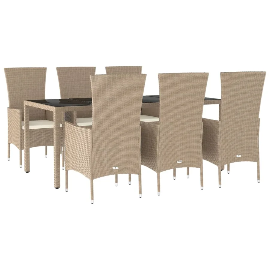 Ensemble à manger de jardin et coussins 7 pcs beige poly rotin - 3