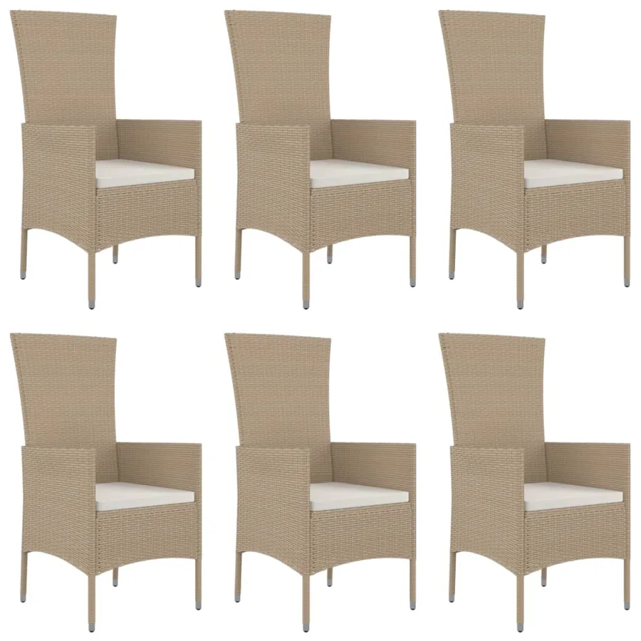 Ensemble à manger de jardin et coussins 7 pcs beige poly rotin - 4