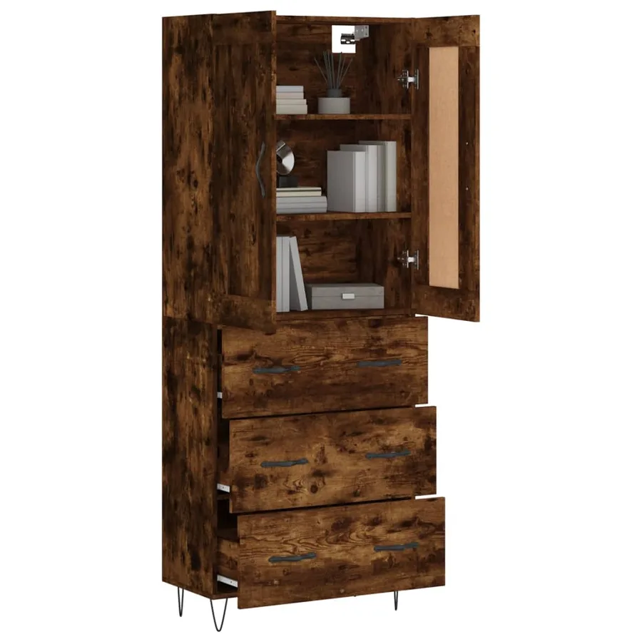 Buffet haut Chêne fumé 69,5x34x180 cm Bois d'ingénierie - 3