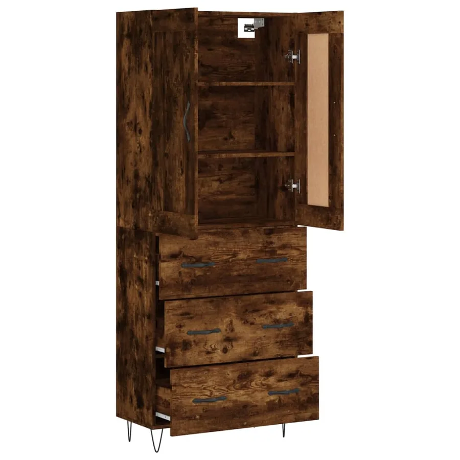 Buffet haut Chêne fumé 69,5x34x180 cm Bois d'ingénierie - 4