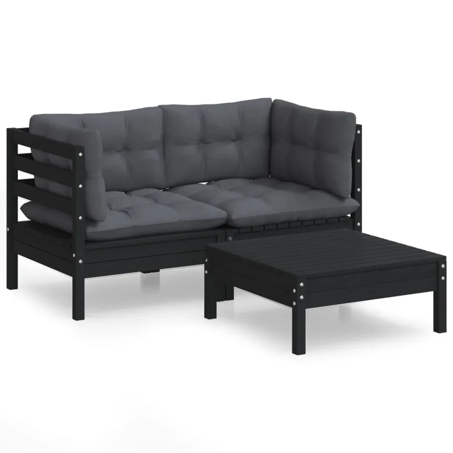 Salon de jardin 3 pcs avec coussins anthracite bois de pin - 2
