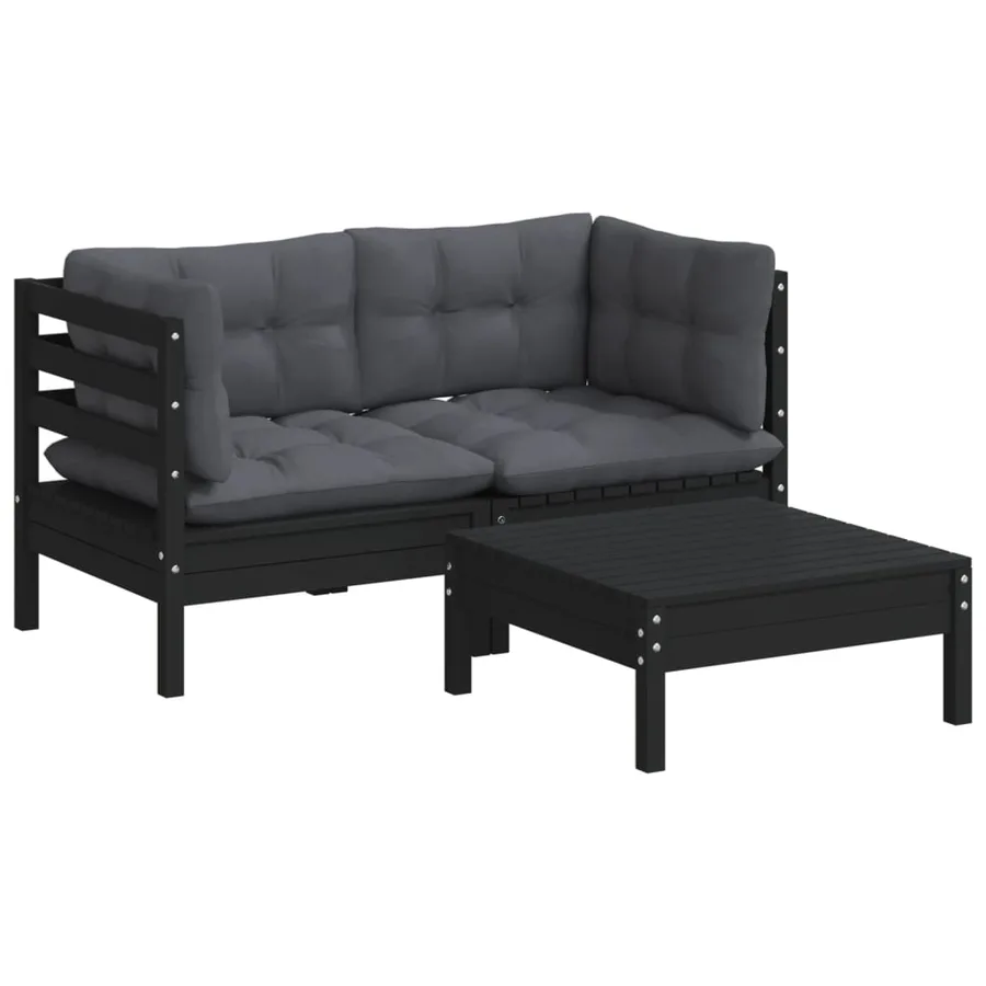 Salon de jardin 3 pcs avec coussins anthracite bois de pin - 3