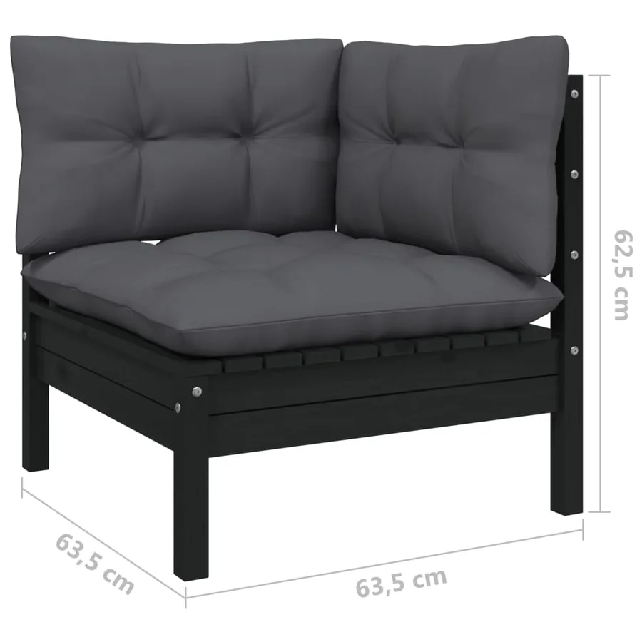 Salon de jardin 3 pcs avec coussins anthracite bois de pin - 7