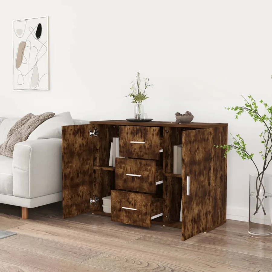 Buffet Chêne fumé 91x29,5x65 cm Bois d'ingénierie - 3