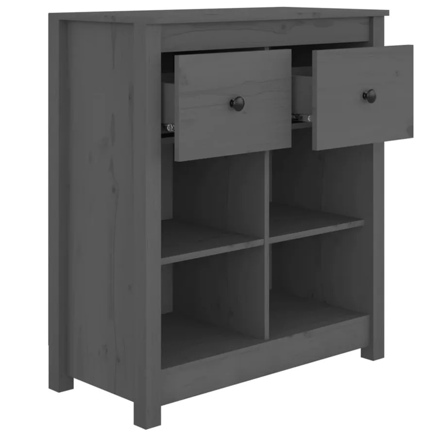 Buffet Gris 70x35x80 cm Bois massif de pin - 5