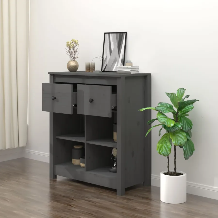 Buffet Gris 70x35x80 cm Bois massif de pin - 6