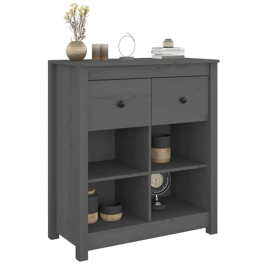 Buffet Gris 70x35x80 cm Bois massif de pin - 7