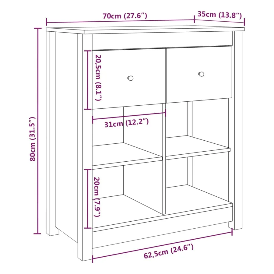 Buffet Gris 70x35x80 cm Bois massif de pin - 9