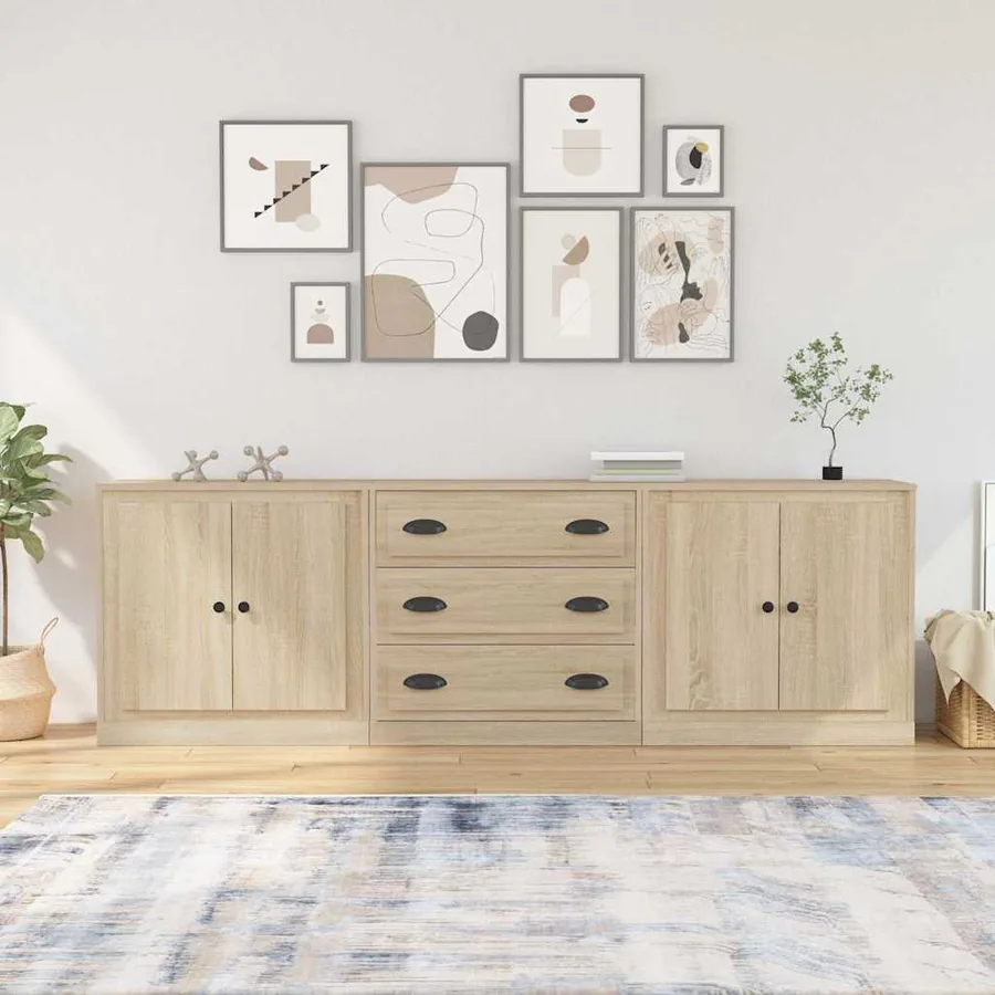 Buffets 3 pcs Chêne sonoma Bois d'ingénierie