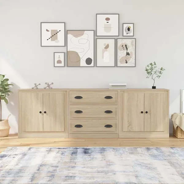 Buffets 3 pcs Chêne sonoma Bois d'ingénierie