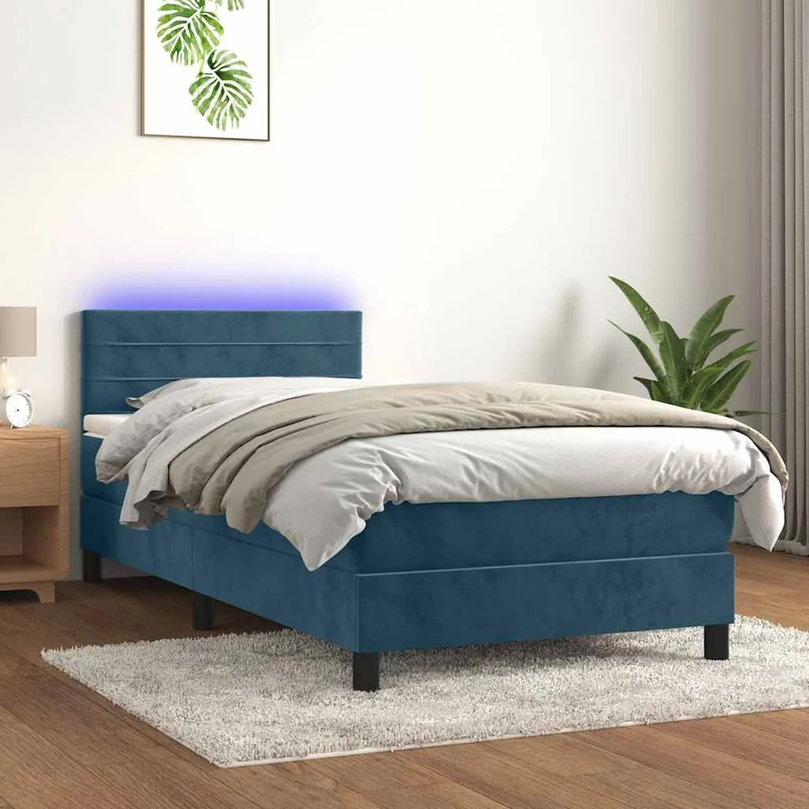 Sommier à lattes de lit et matelas et LED Bleu foncé 80x200 cm