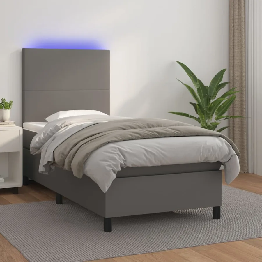 Sommier à lattes de lit avec matelas et LED Gris 90x190 cm