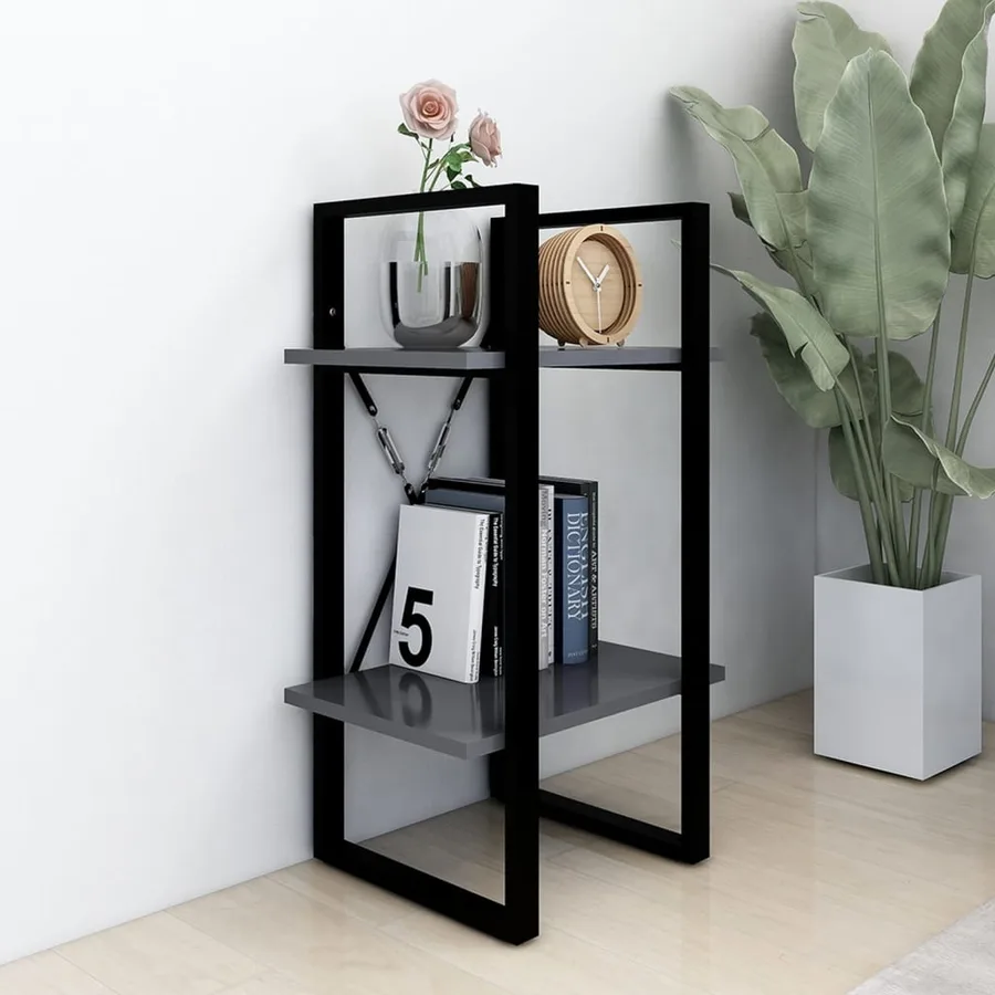 Bibliothèque à 2 niveaux gris 40x30x70 cm bois d'ingénierie - 3