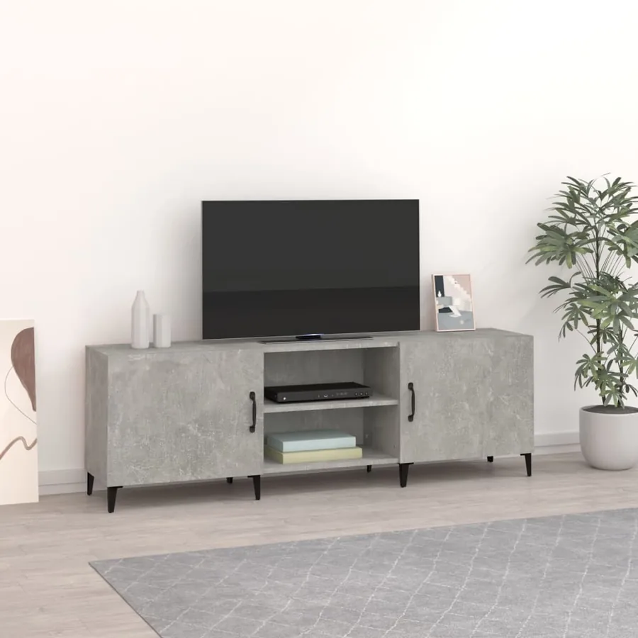 Meuble TV gris béton 150x30x50 cm bois d'ingénierie