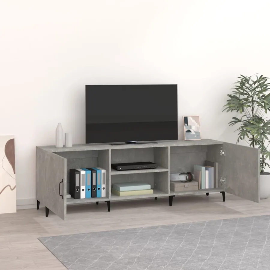 Meuble TV gris béton 150x30x50 cm bois d'ingénierie - 3