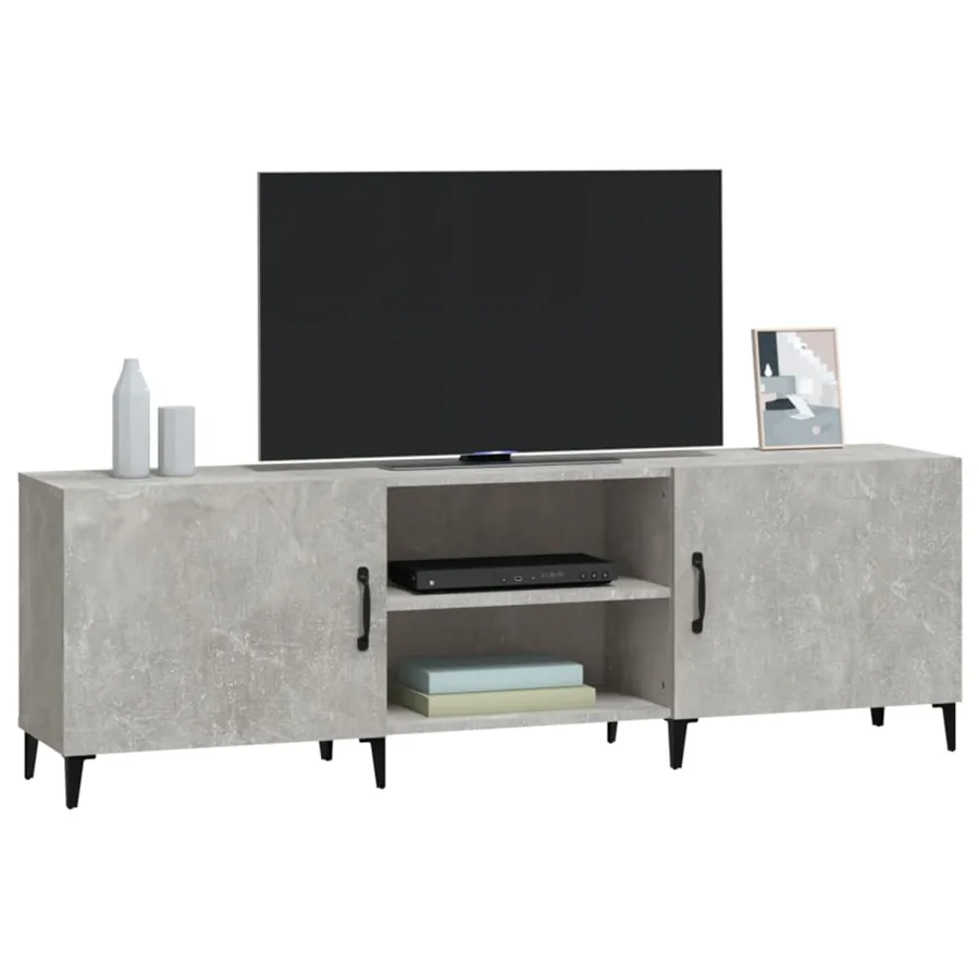 Meuble TV gris béton 150x30x50 cm bois d'ingénierie - 4