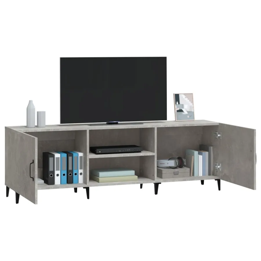 Meuble TV gris béton 150x30x50 cm bois d'ingénierie - 5