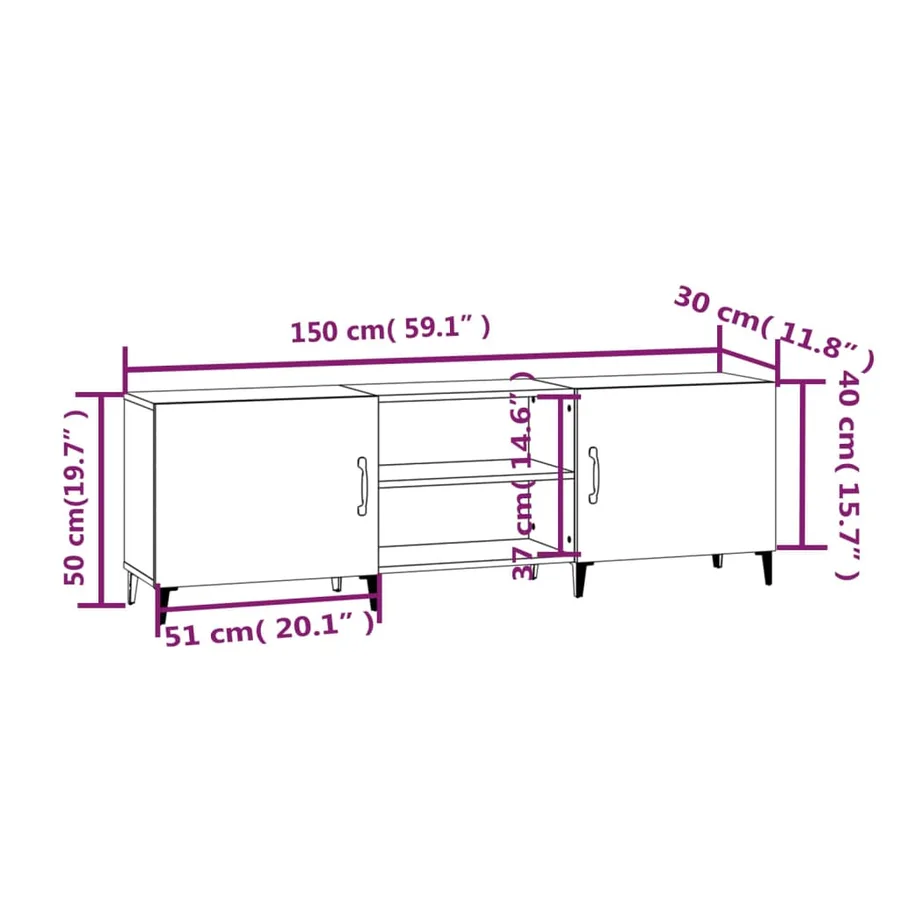 Meuble TV gris béton 150x30x50 cm bois d'ingénierie - 8