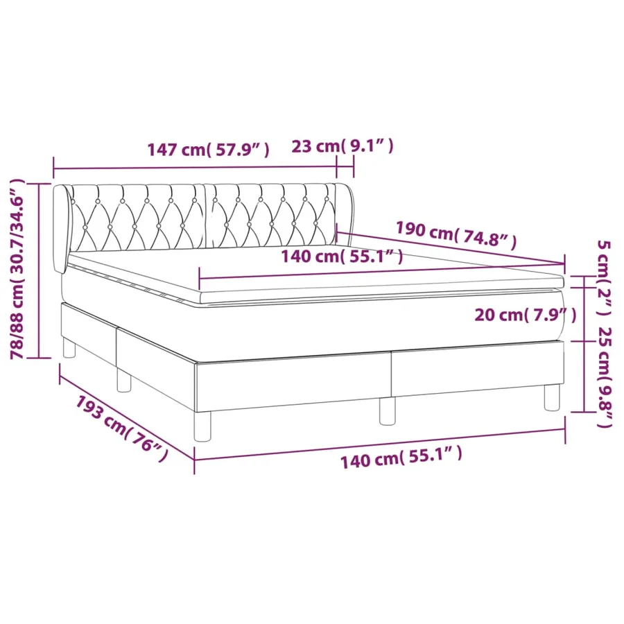 Sommier à lattes de lit avec matelas Rose 140x190 cm Velours - 7