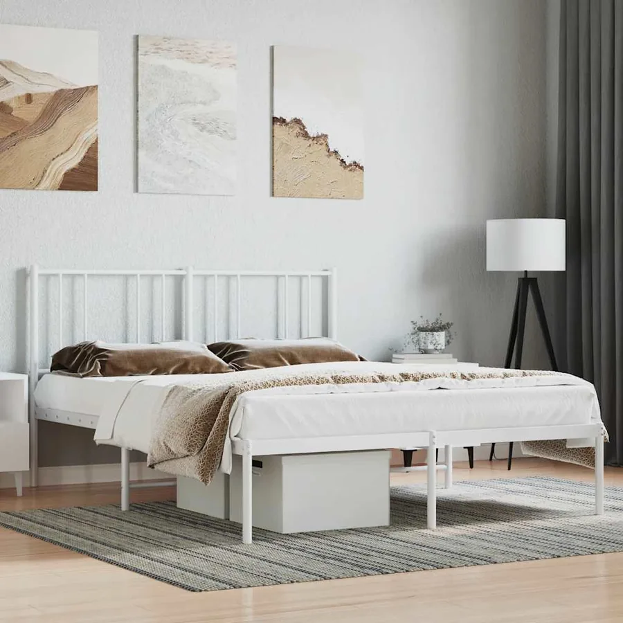 Cadre de lit métal sans matelas et tête de lit blanc 160x200 cm