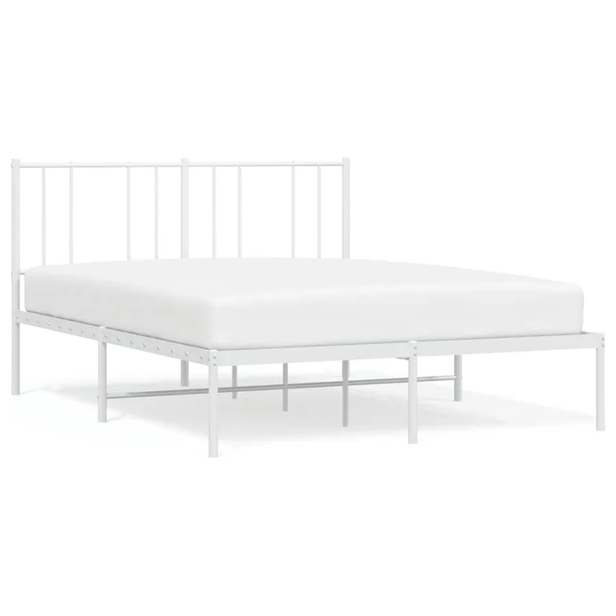 Cadre de lit métal sans matelas et tête de lit blanc 160x200 cm - 2