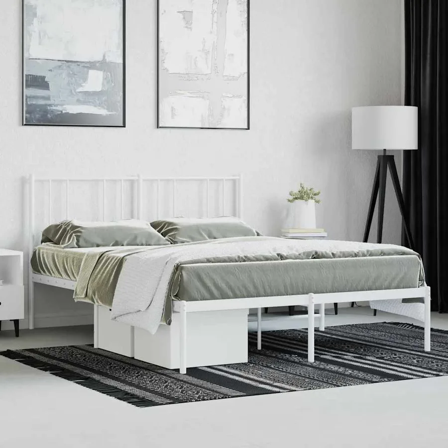Cadre de lit métal sans matelas et tête de lit blanc 160x200 cm - 4