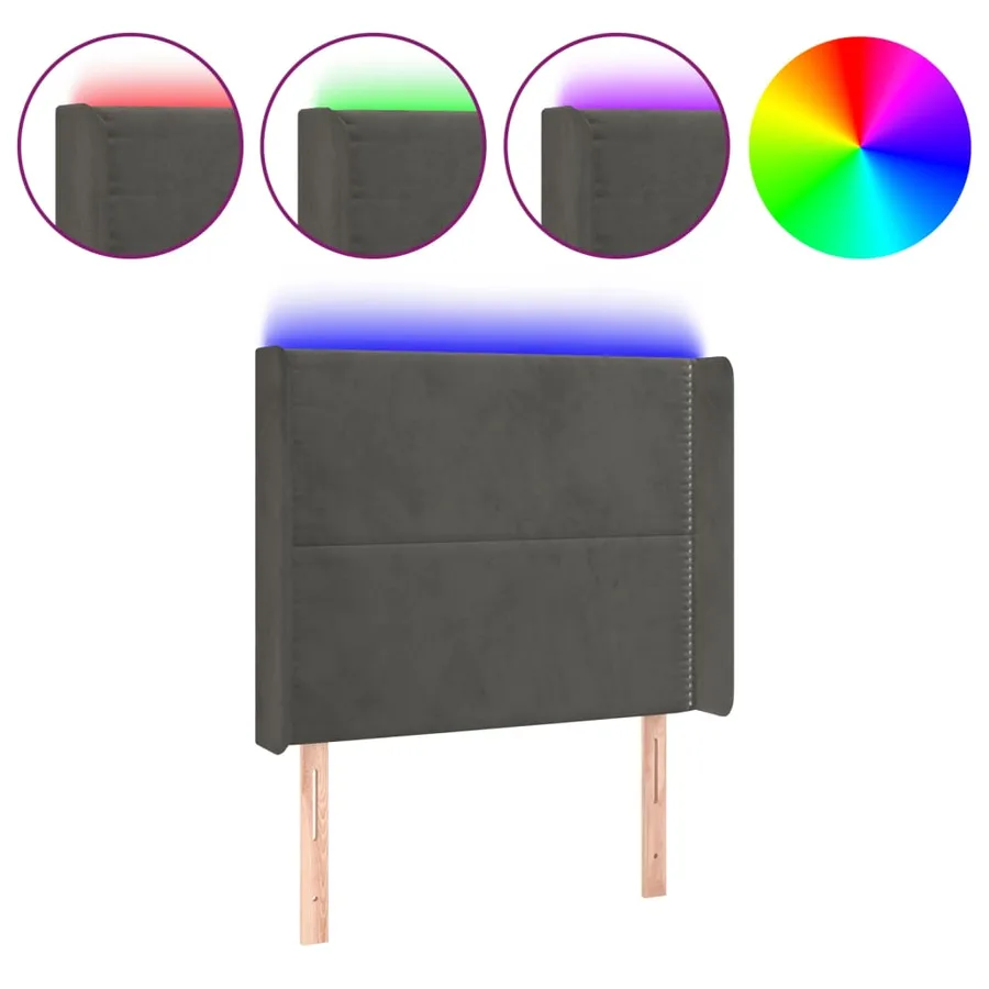 Tête de lit à LED Gris foncé 83x16x118/128 cm Velours - 2