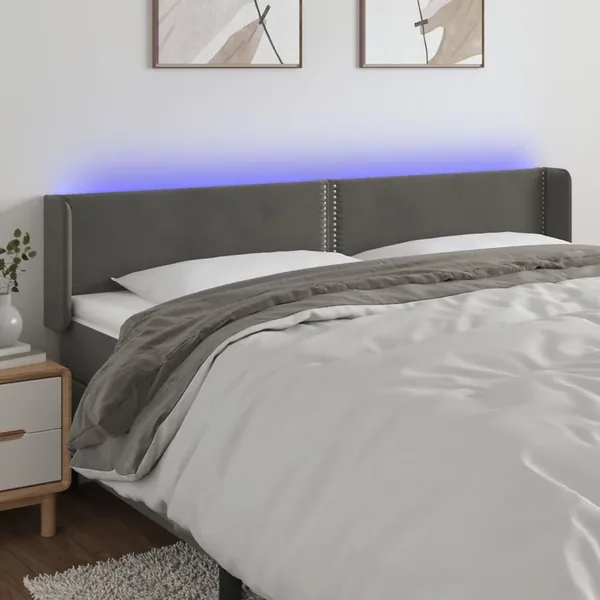 Tête de lit à LED Gris foncé 163x16x78/88 cm Velours