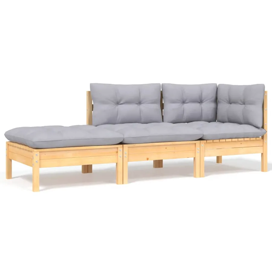Salon de jardin 8 pcs avec coussins gris Bois de pin massif - 10