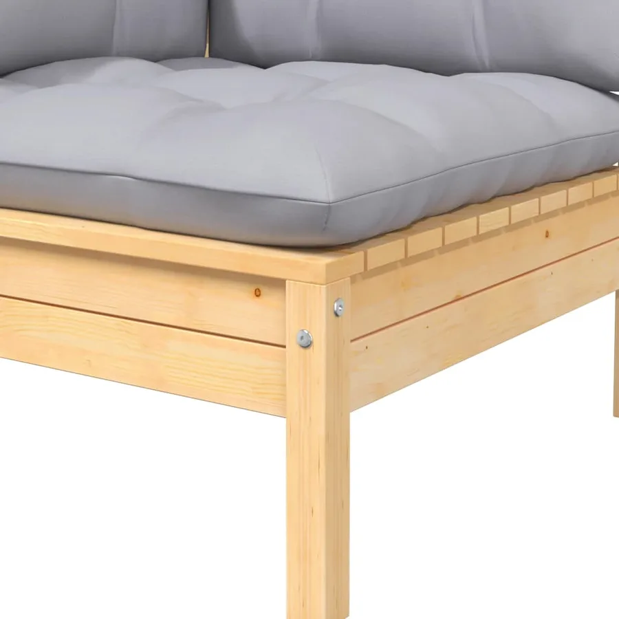 Salon de jardin 8 pcs avec coussins gris Bois de pin massif - 11