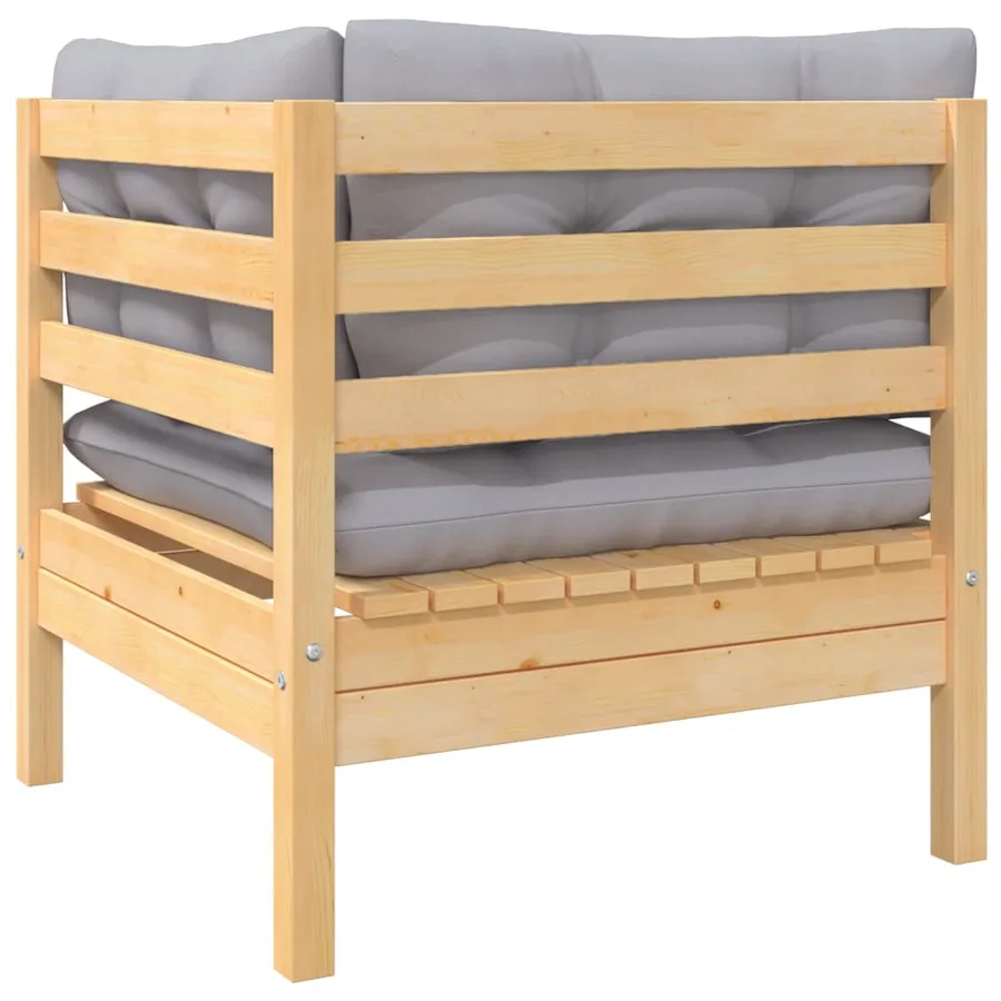 Salon de jardin 8 pcs avec coussins gris Bois de pin massif - 6