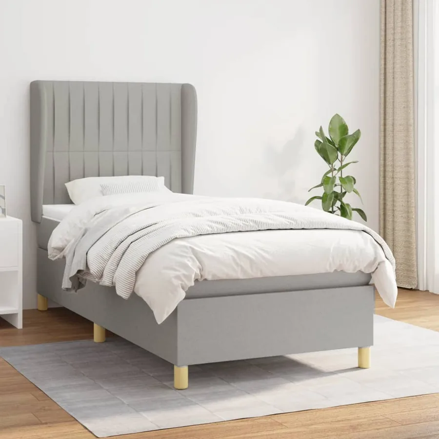 Sommier à lattes de lit avec matelas Gris clair 90x200 cm Tissu