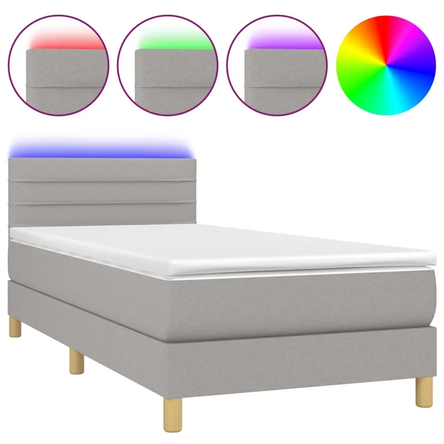 Sommier à lattes de lit avec matelas et LED Gris clair 90x200cm - 2