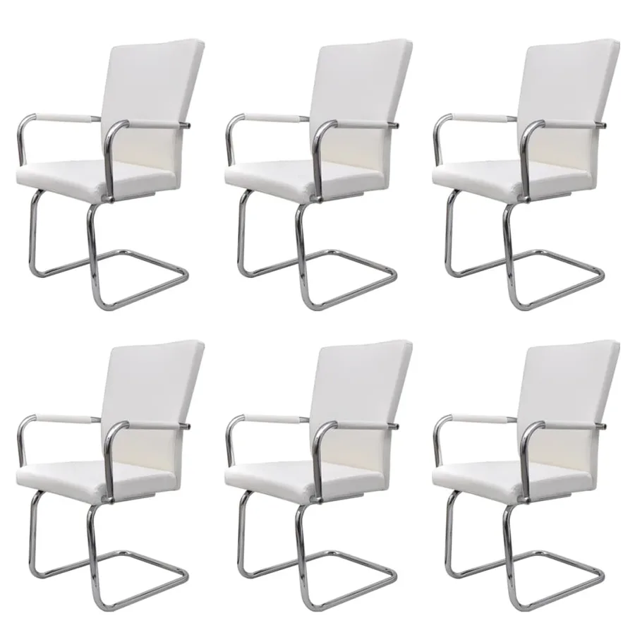 Chaises à manger cantilever lot de 6 blanc similicuir - 2