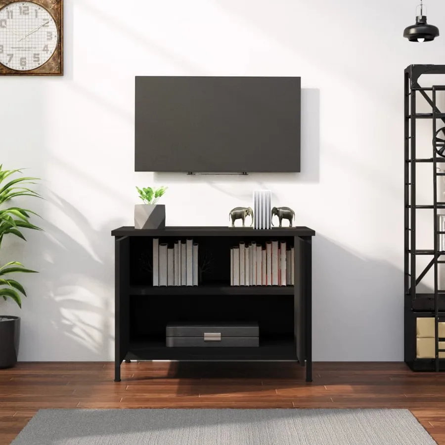 Meuble TV avec portes noir 60x35x45 cm bois d'ingénierie - 3