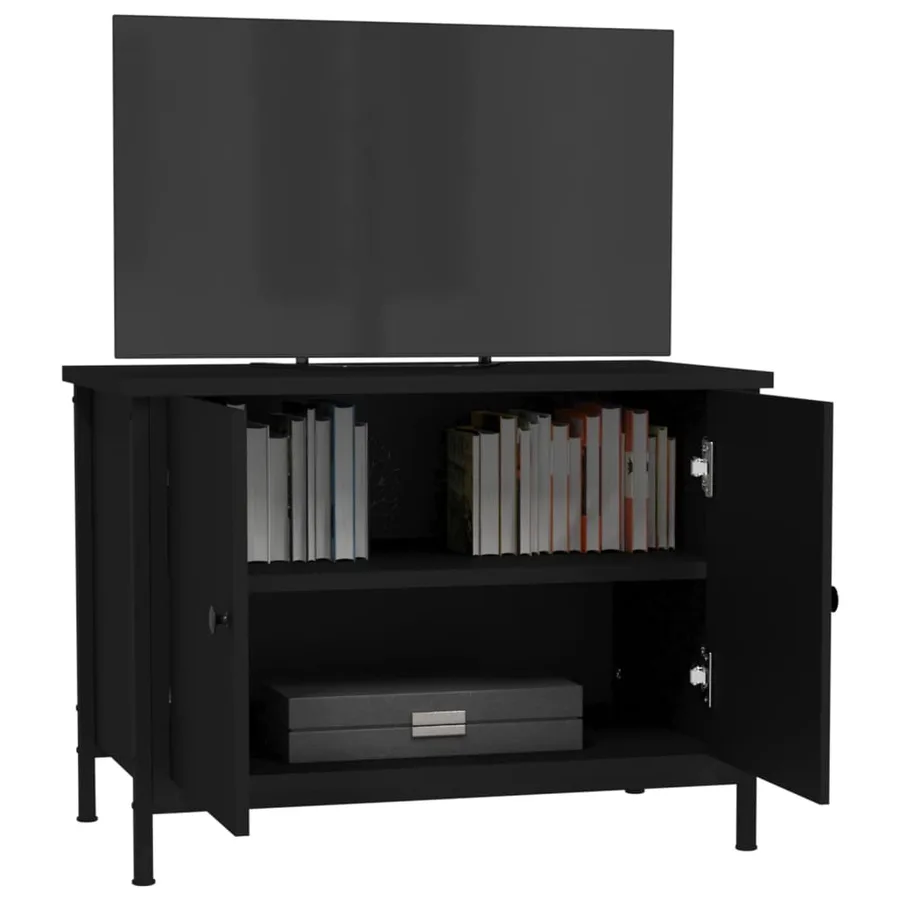 Meuble TV avec portes noir 60x35x45 cm bois d'ingénierie - 4