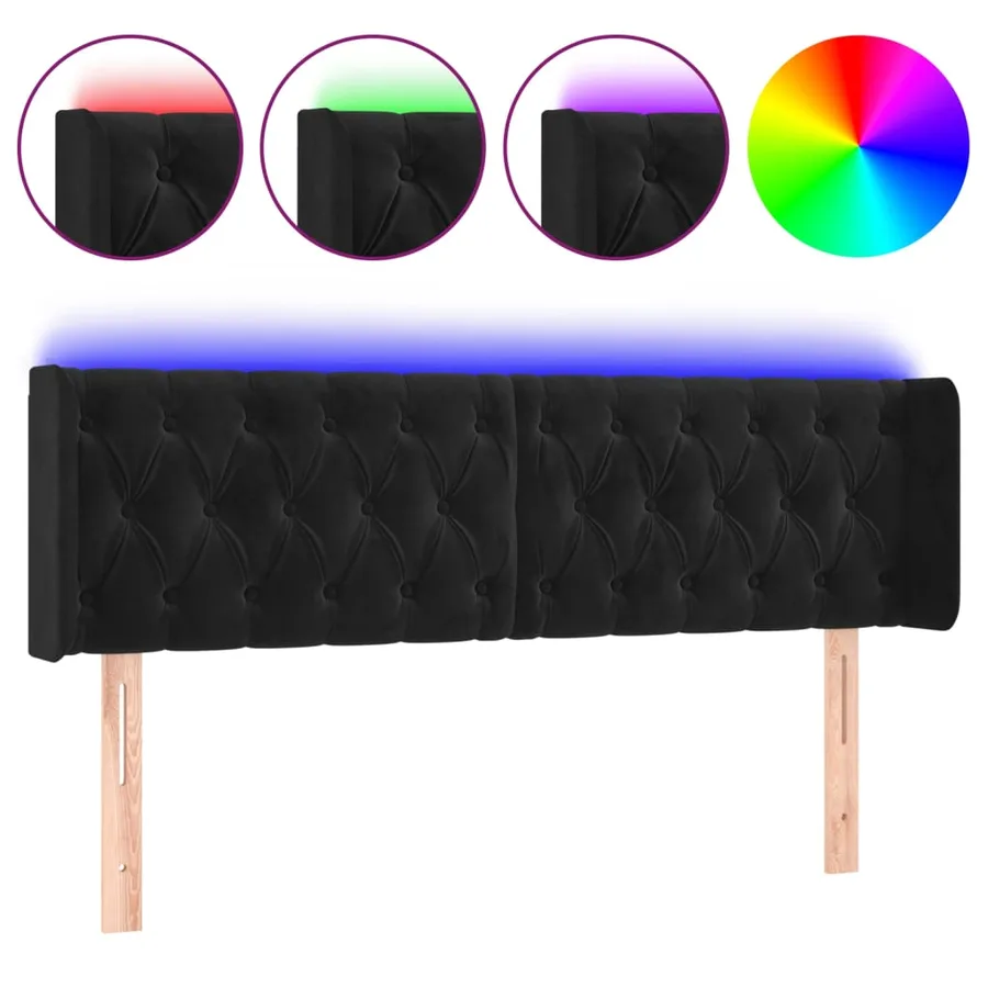 Tête de lit à LED Noir 163x16x78/88 cm Velours - 2