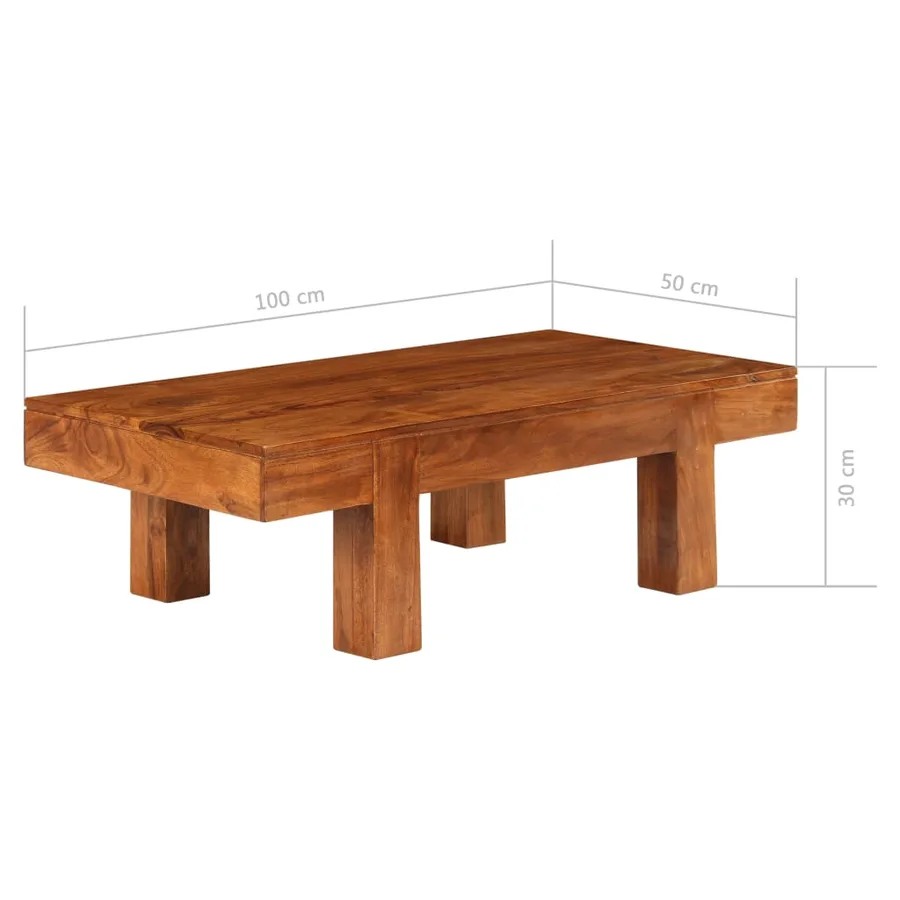 Table basse Bois d'acacia solide avec finition miel 100x50x30cm - 11