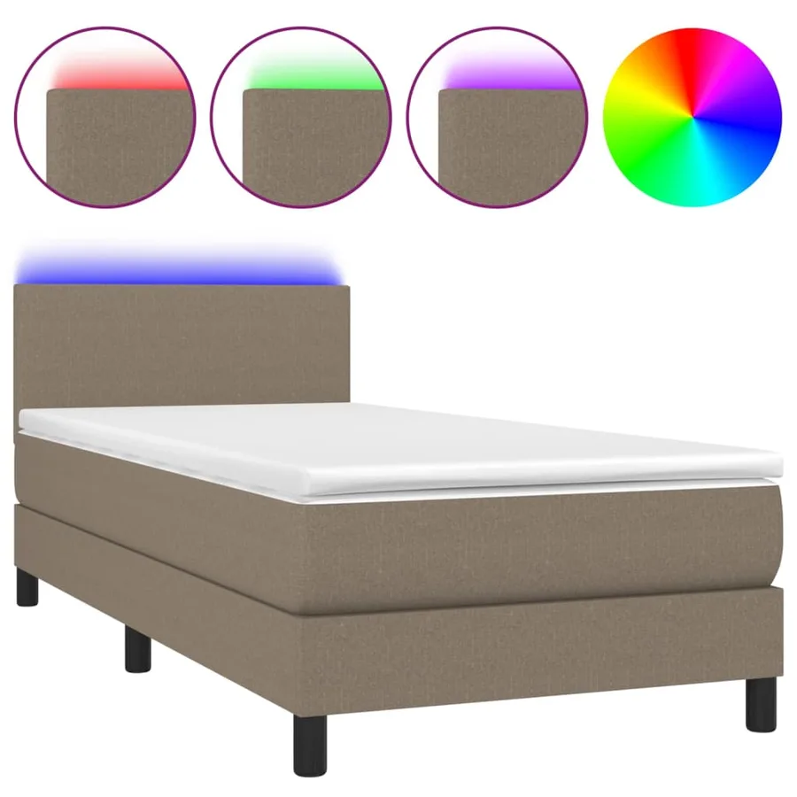 Sommier à lattes de lit avec matelas LED Taupe 90x200 cm Tissu - 2