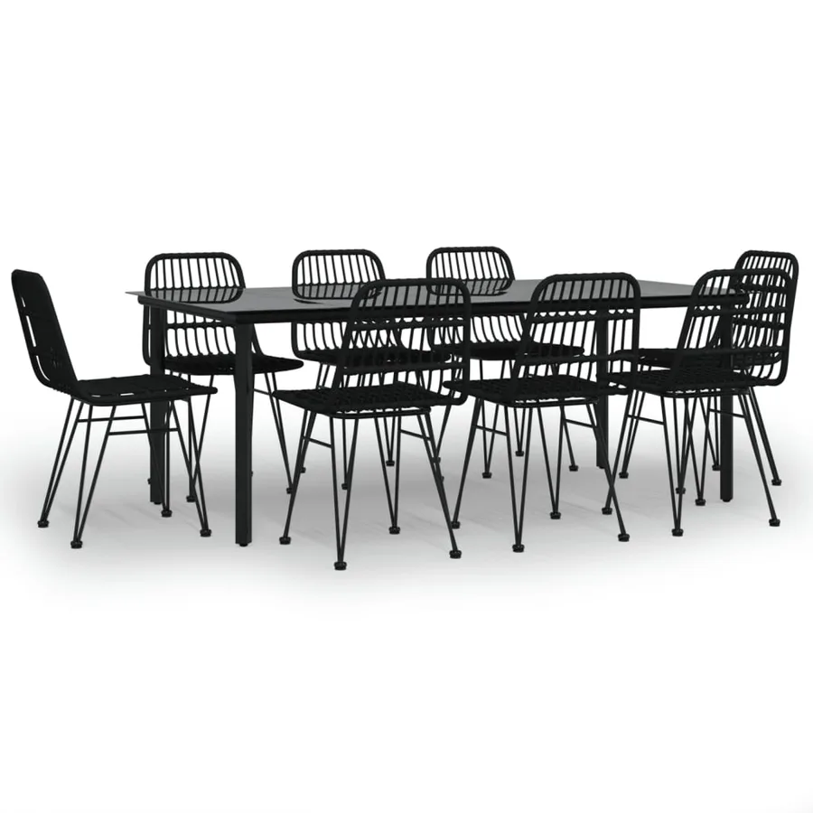 Ensemble à manger de jardin 9 pcs Noir Résine tressée - 2
