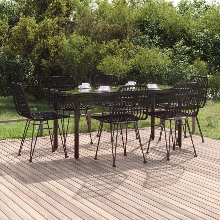 Ensemble à manger de jardin 7 pcs Noir Résine tressée