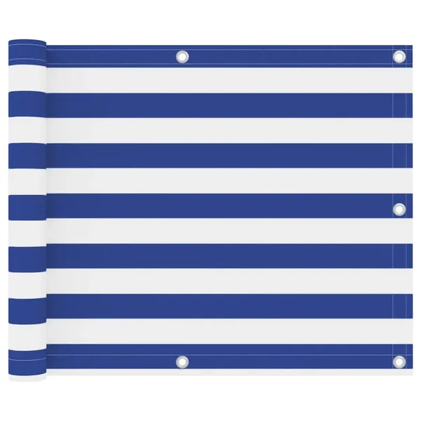 Écran de balcon Blanc et bleu 75x500 cm Tissu Oxford